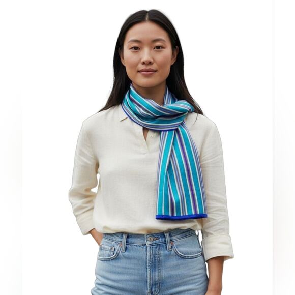 Oscar de la Renta Striped Silk Oblong Fringed Scarf - 50.5 x 10.5